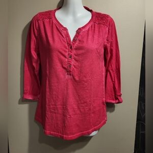 Casual Pink Button-Up Tee, Size XS